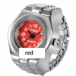 Silver and Red Quartz Ring Watch